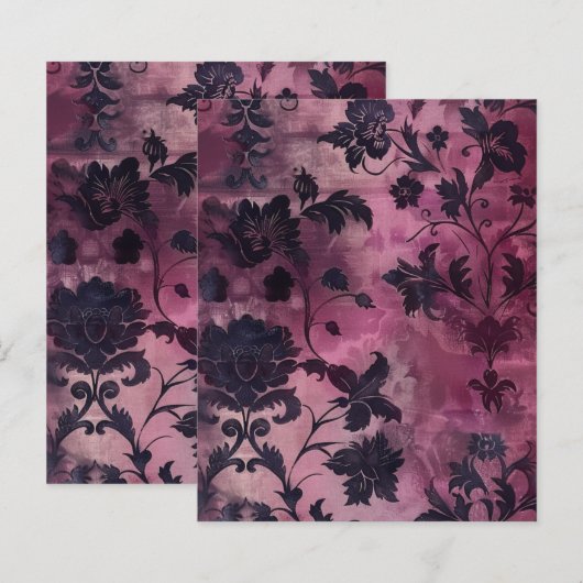 パープルゴシックグランジフローラスクラップブック紙 (正面/裏面)