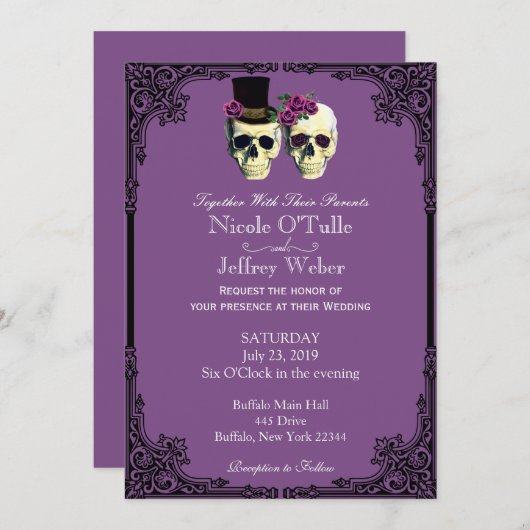 パープルゴシックシュガースカル結婚式招待状 招待状 (正面/裏面)