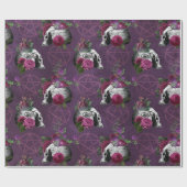 パープルゴシックスカルとバラ包装紙 ラッピングペーパー (フラット)
