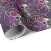 パープルゴシックスカルとバラ包装紙 ラッピングペーパー (ロールコーナー)