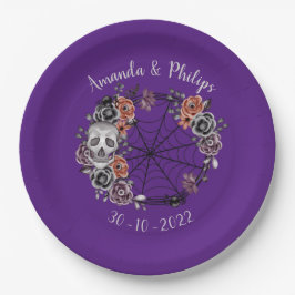 パープルゴシックスカルバラリースハロウィン結婚ズ ペーパープレート