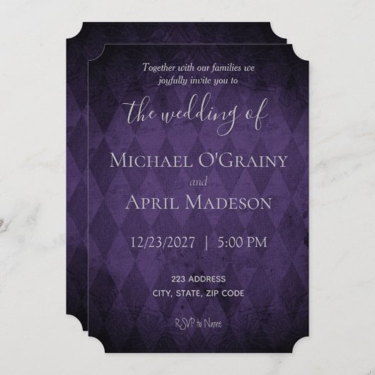 パープルゴシックダーク結婚式招待状 招待状 (正面/裏面)