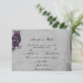 パープルゴシックフクロウ結婚ポスの応答カード 出欠カード (スタンド正面)