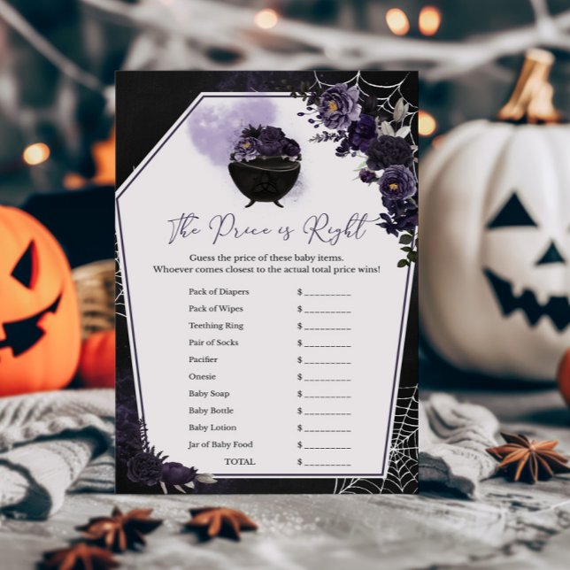 パープルゴシックフローラ価格は正しいゲーム (Floral Gothic Baby Shower Invitation The Price is Right Game )