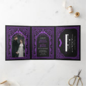 パープルゴシックヴァンパイア大聖堂結婚式招待状 三つ折り招待状 (内部)