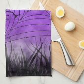 パープルゴシック墓地シルエットハロー土産 キッチンタオル (四つ折り)