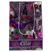 パープルゴシック魔女スカルとバラ ミディアムペーパーバッグ (裏面)