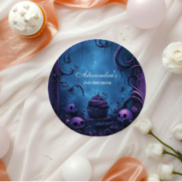 パープルゴシッ不気味クの誕生日ハロウィーン ペーパープレート