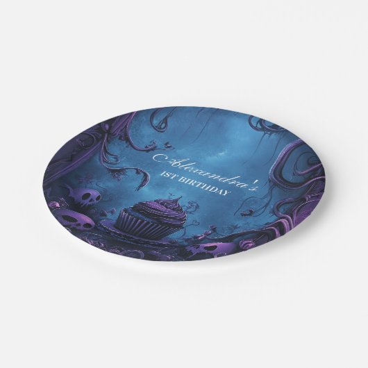 パープルゴシッ不気味クワン誕生日 ペーパープレート (アングル)