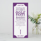 パープルゴルフチケットゴルフバースデーパーティーの招待 招待状 (スタンド正面)