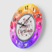 パープルゴージャスエメラルドメリークリスマスラージCl ラージ壁時計 (傾斜)
