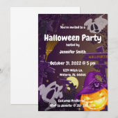 パープルゴーストまたはパンプキンのハロウィンパーティー招待状 招待状 (正面/裏面)