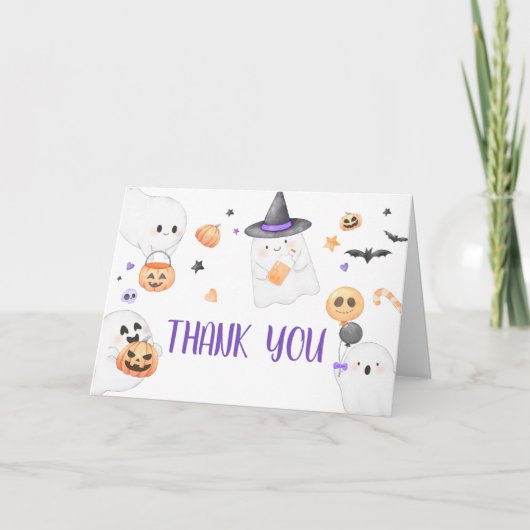 パープルゴースト ハロウィン リトルブー ベイビーシャワー サンキューカード (正面)