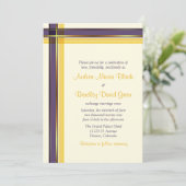 パープルゴールデンイエロープレイド結婚式招待状 招待状 (スタンド正面)