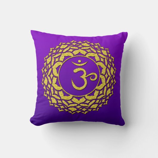 パープルゴールデンクラウンチャクラアート クッション (正面)