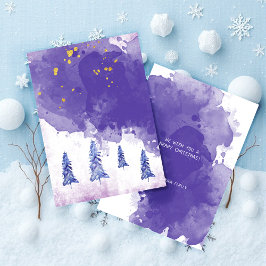 パープルゴールデンクリスマスツリー水の色アートフォイルH 箔シーズンカード