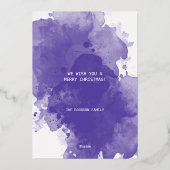 パープルゴールデンクリスマスツリー水彩画 箔シーズンカード (裏面)