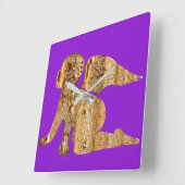 パープルゴールデンベビーエンジェルシャイニーエレガント スクエア壁時計 (傾斜)