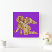 パープルゴールデンベビーエンジェルシャイニーエレガント スクエア壁時計 (ホーム)