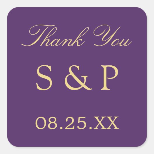 パープルゴールデンベージュ結婚式の引き出物サンキュー スクエアシール (正面)