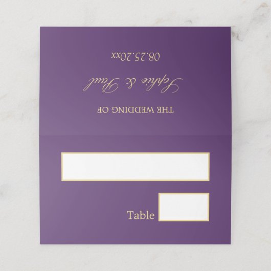 パープルゴールデン結婚ベージュの折り畳み座席表 プレイスカード (外部開封)