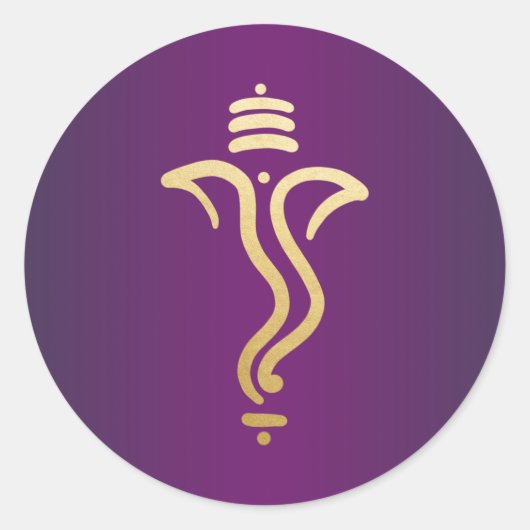 パープルゴールドのお祭り用ガネーシャ/インドの神 ラウンドシール (正面)