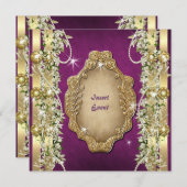 パープルゴールドのウェディングバースデーエンゲージメント 招待状 (正面/裏面)