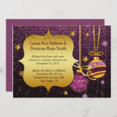 パープルゴールドのクリスマス ポスト結婚式招待状 招待状 (正面/裏面)