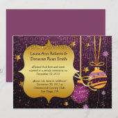 パープルゴールドのクリスマス ポスト結婚式 招待状 (正面/裏面)