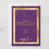 パープルゴールドの誕生日お礼カード サンキューカード (裏面)