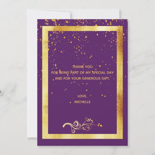 パープルゴールドの誕生日お礼カード サンキューカード (裏面)