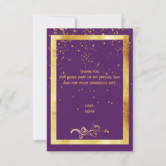パープルゴールドの誕生日お礼カード サンキューカード (裏面)