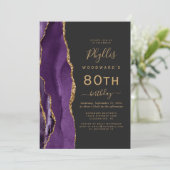 パープルゴールドアゲートダーク80歳の誕生日パーティー 招待状 (スタンド正面)