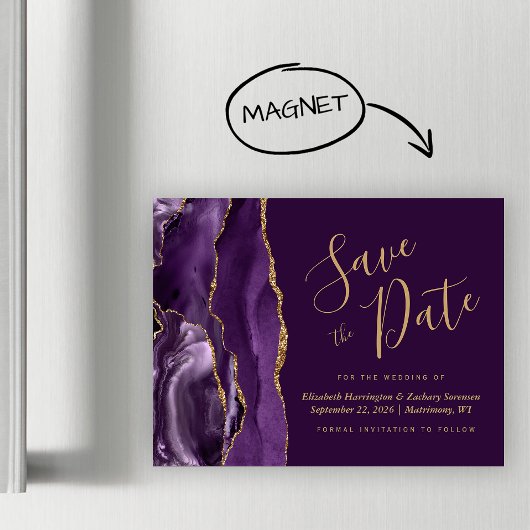 パープルゴールドアゲートプラムマグネット式Save the Date