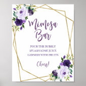 パープルゴールドウォーターカラーフローラルミモザバーバーゼン ポスター (正面)