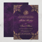 パープルゴールドオリエンタルデザインイスラム教徒ムスリムウェディング 招待状 (正面/裏面)