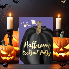 パープルゴールドカボチャのハロウィンコックテイルパーティー 箔招待状