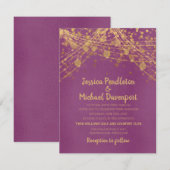 パープルゴールドグリッター ストリング ライト ウェディング 招待状 (正面/裏面)