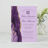 パープルゴールドグリッター バット ミッツヴァ パーティー 招待状 (スタンド正面)