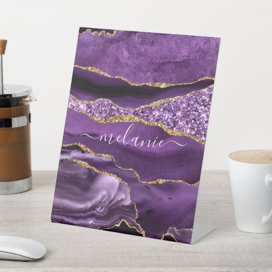パープルゴールドグリッター ペデスタルサイン オーダーメイド名前 台座サイン (インサイチュ)
