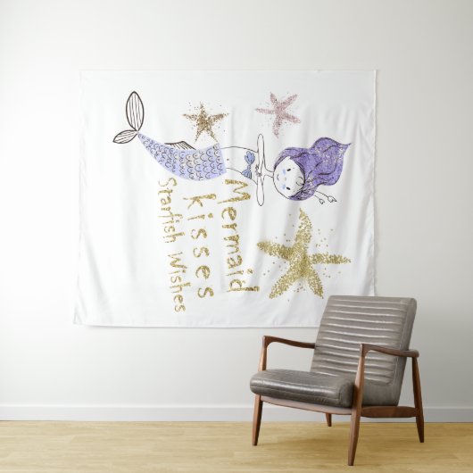 パープルゴールドグリッター マーメイドウィッシュ スターフィッシュキス タペストリー (インサイチュ(横))