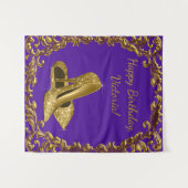 パープルゴールドシューズ バースデーパーティー M 背景 タペストリー (正面(横))