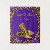 パープルゴールドシューズ バースデーパーティー M 背景 タペストリー (正面)