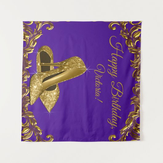 パープルゴールドシューズ バースデーパーティー SQ 背景 タペストリー (正面(横))