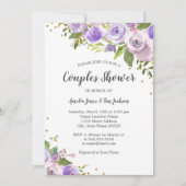 パープルゴールドスパークルフラワーの美しい カップルシャワーの招待状 招待状 (正面)