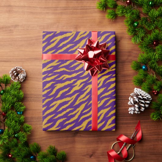 パープルゴールドタイガー包装紙 ラッピングペーパー (クリスマスギフト)