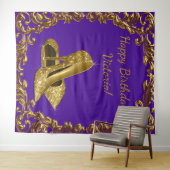 パープルゴールドハイヒール誕生日パーティーXL背景 タペストリー (インサイチュ(横))