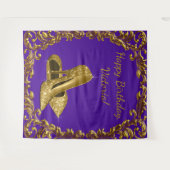 パープルゴールドハイヒール誕生日パーティーXL背景 タペストリー (正面(横))