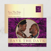 パープルゴールドフォト セーブザデート 案内ポストカード (正面/裏面)