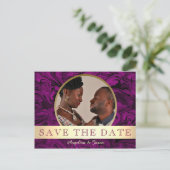 パープルゴールドフォト セーブザデート 案内ポストカード (スタンド正面)